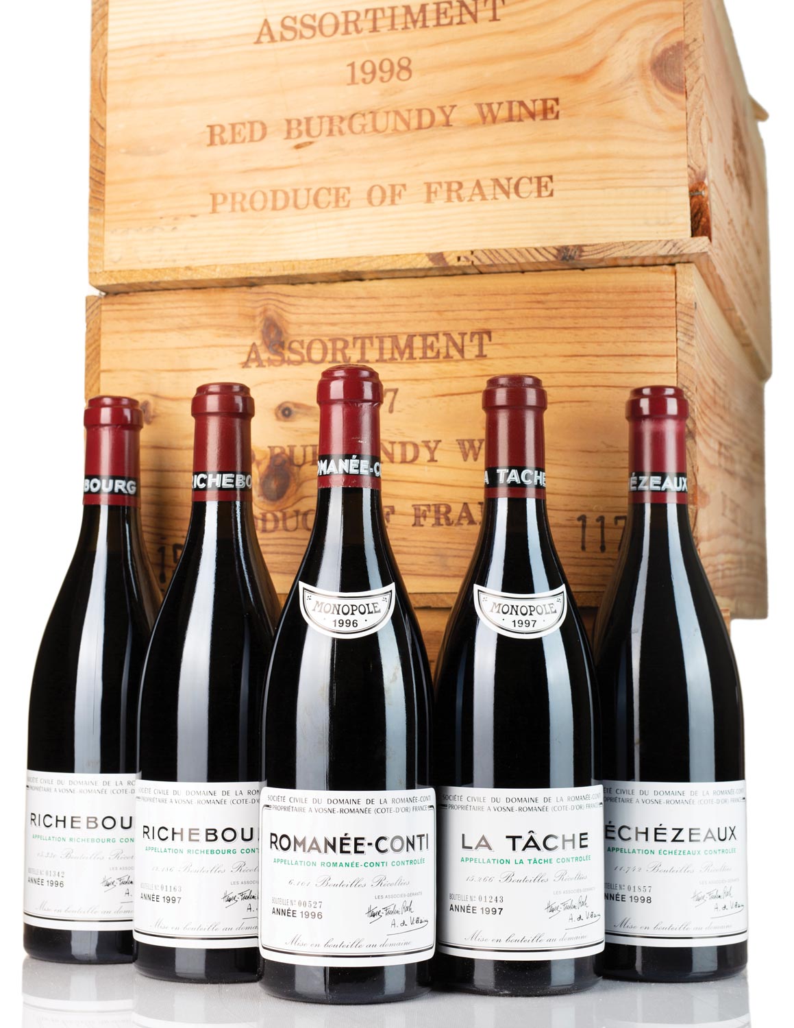 Lot 423-425: Lot 237: 12 bottles each 1996, 1997, 1998 DRC Assortment in OWCs